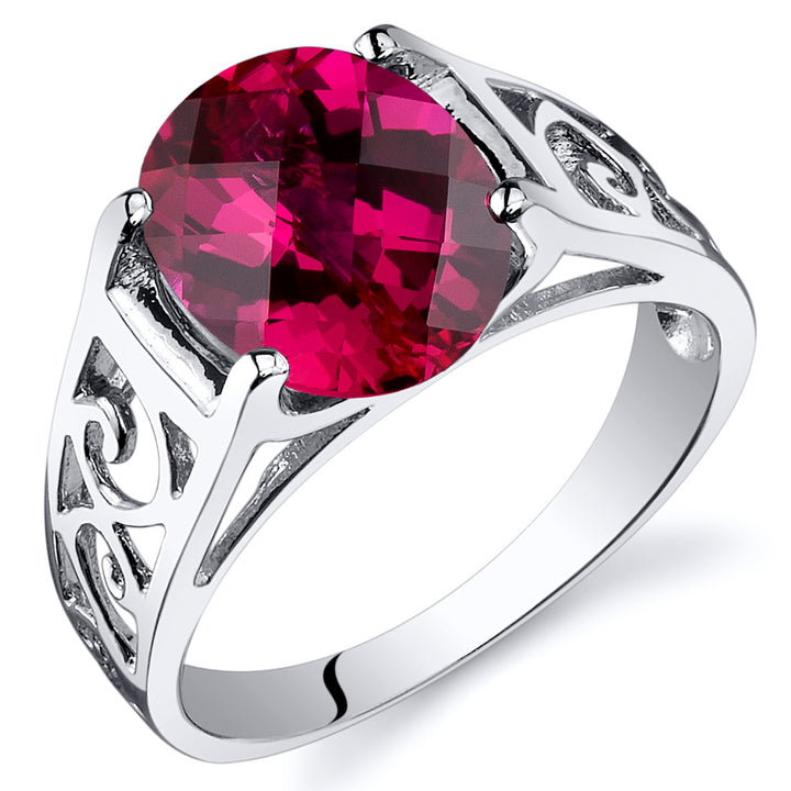 Created Ruby Oval Cut Sterling Silver Ring Size 8