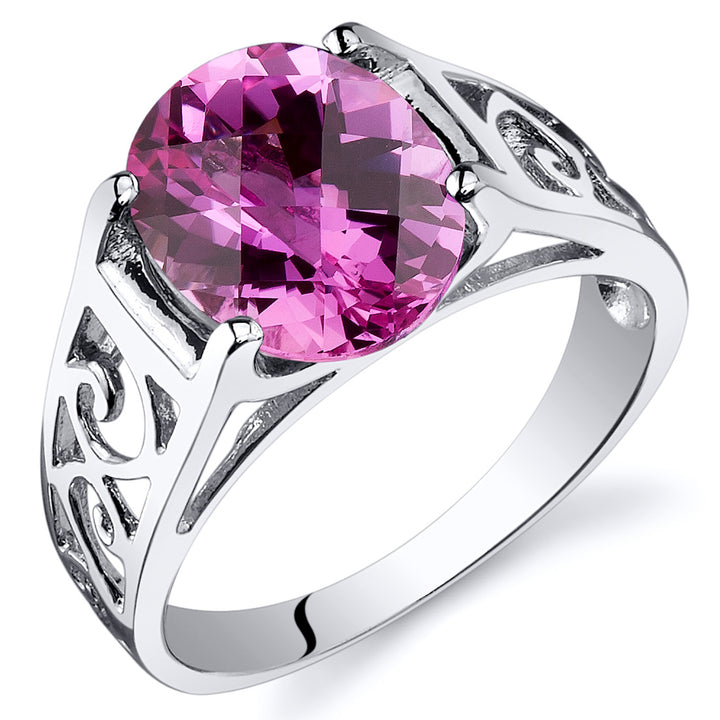 Pink Sapphire Ring Sterling Silver Oval Shape 3.5 Carats Size 8
