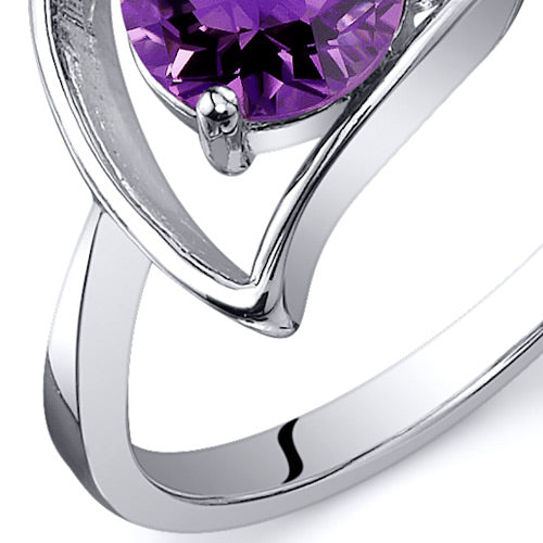 Amethyst Round Cut Sterling Silver Ring Size 6