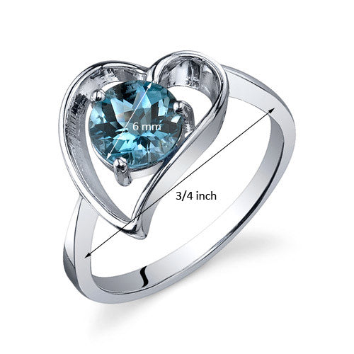 London Blue Topaz Heart Ring Sterling Silver 1 Carat Size 6