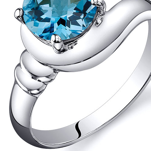 Swiss Blue Topaz Ring Sterling Silver Round Shape 1.5 Carats Size 8