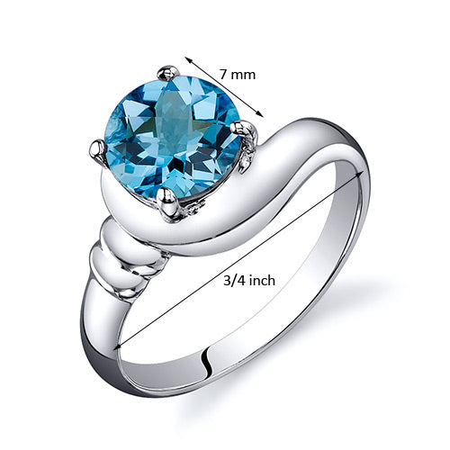 Swiss Blue Topaz Round Cut Sterling Silver Ring Size 7