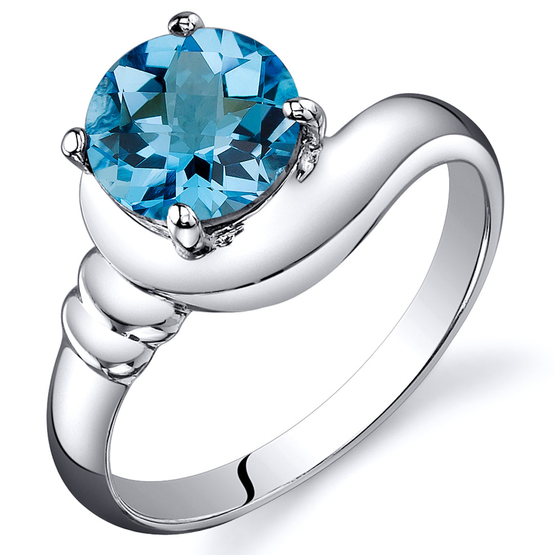 Swiss Blue Topaz Ring Sterling Silver Round Shape 1.5 Carats Size 8