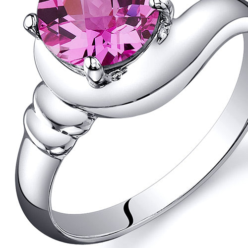 Pink Sapphire Ring Sterling Silver Round Shape 1.75 Carats Size 8