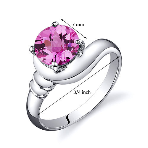 Created Pink Sapphire Round Cut Sterling Silver Ring Size 7