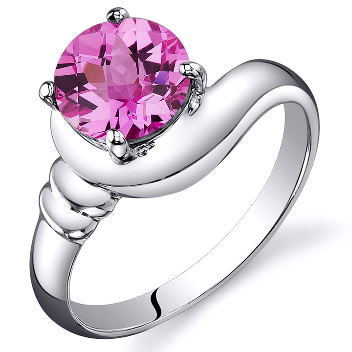 Pink Sapphire Ring Sterling Silver Round Shape 1.75 Carats Size 8