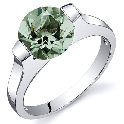 Green Amethyst Round Cut Sterling Silver Ring Size 7