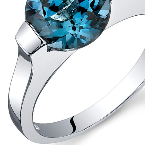 London Blue Topaz Ring Sterling Silver Round Shape 2.25 Carats Size 8