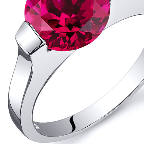 Created Ruby Round Cut Sterling Silver Ring Size 5