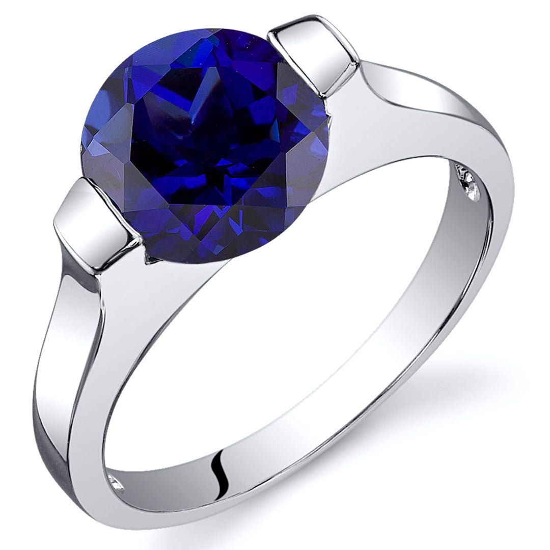 Created Blue Sapphire Round Cut Sterling Silver Ring Size 5