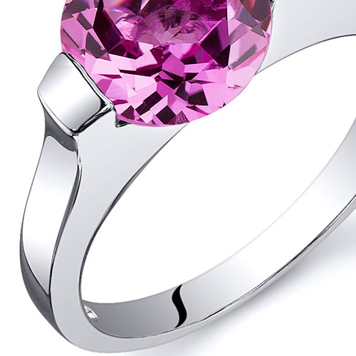 Created Pink Sapphire Round Cut Sterling Silver Ring Size 6