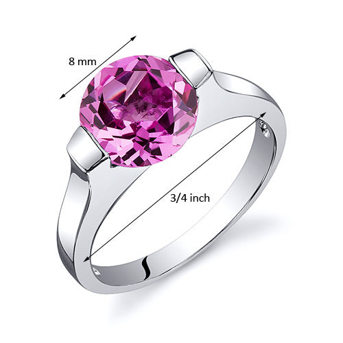 Created Pink Sapphire Round Cut Sterling Silver Ring Size 9