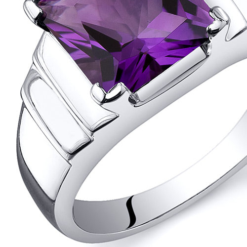 Amethyst Ring Sterling Silver Princess Shape 2.25 Carats Size 8