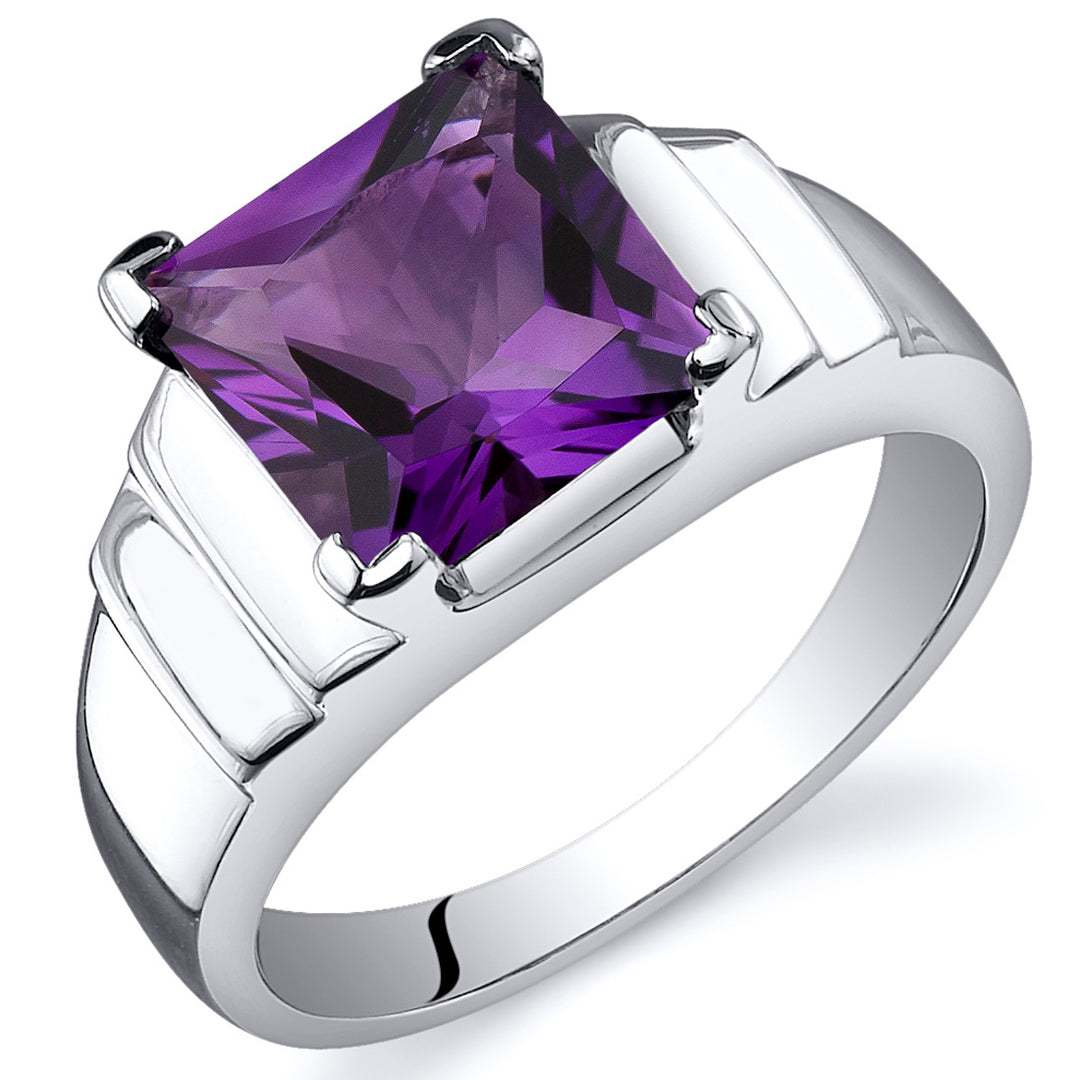 Amethyst Ring Sterling Silver Princess Shape 2.25 Carats Size 8