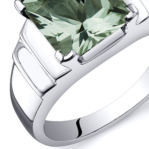 Green Amethyst Princess Cut Sterling Silver Ring Size 6