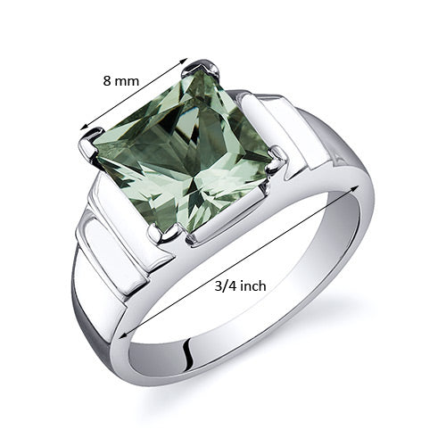 Green Amethyst Princess Cut Sterling Silver Ring Size 7