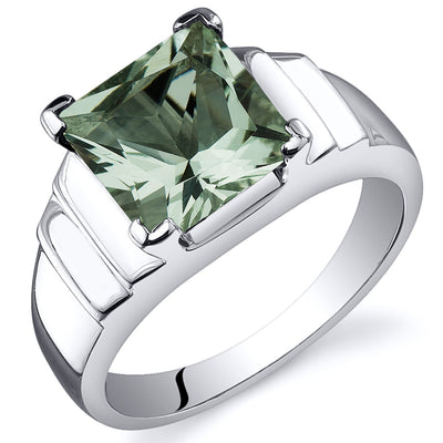 Green Amethyst Princess Cut Sterling Silver Ring Size 9
