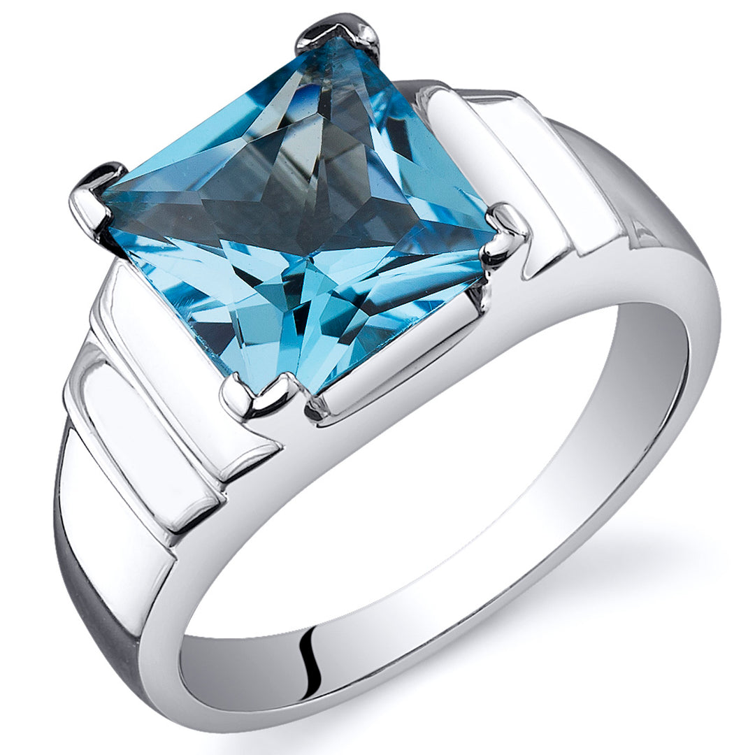 Swiss Blue Topaz Princess Cut Sterling Silver Ring Size 9