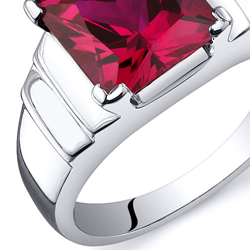 Created Ruby Princess Cut Sterling Silver Ring Size 5
