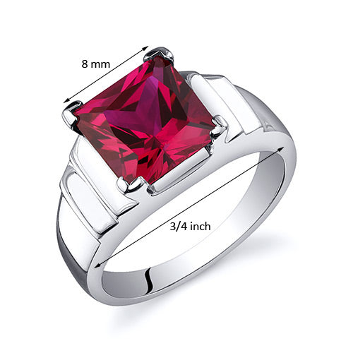 Ruby Ring Sterling Silver Princess Shape 3.25 Carats Size 9