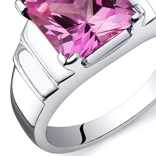 Created Pink Sapphire Princess Cut Sterling Silver Ring Size 7