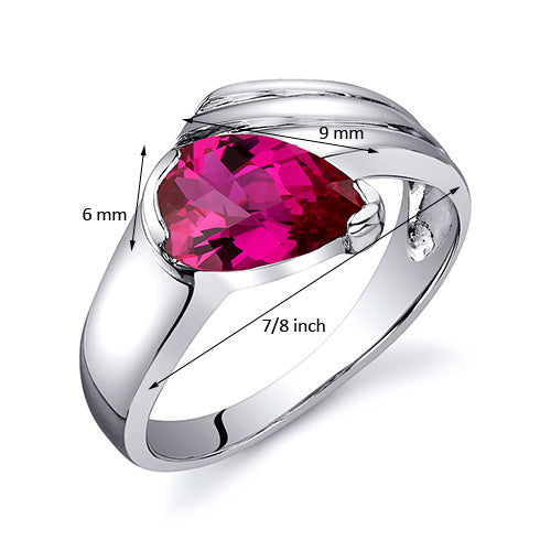 Created Ruby Pear Shape Sterling Silver Ring Size 6