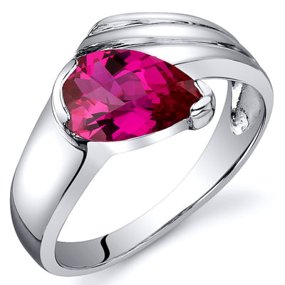 Created Ruby Pear Shape Sterling Silver Ring Size 6
