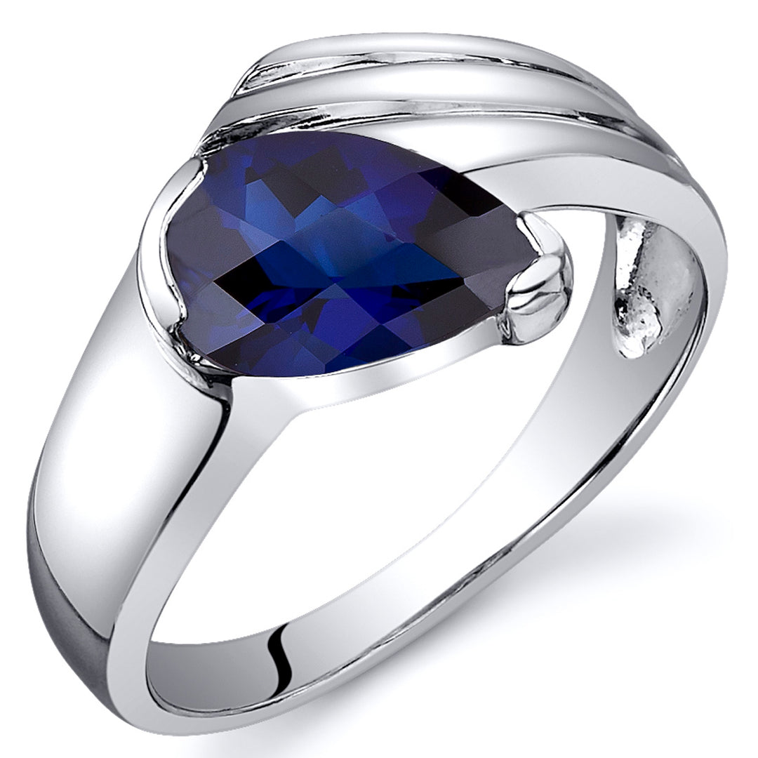 Created Blue Sapphire Pear Shape Sterling Silver Ring Size 7