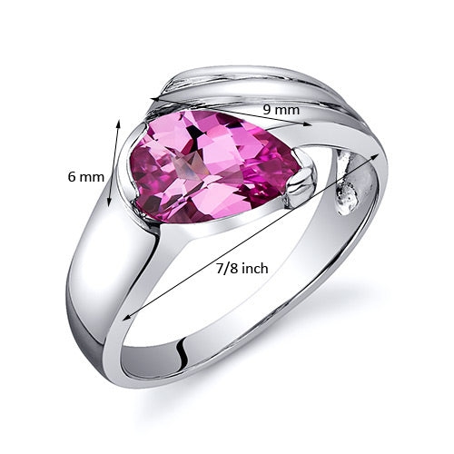 Created Pink Sapphire Pear Shape Sterling Silver Ring Size 8