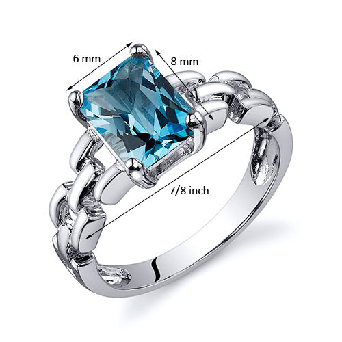 Swiss Blue Topaz Ring Sterling Silver Radiant Shape 1.75 Carats Size 6