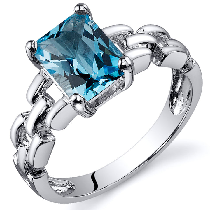 Swiss Blue Topaz Radiant Cut Sterling Silver Ring Size 9