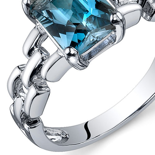 London Blue Topaz Ring Sterling Silver Radiant Shape 1.75 Carats Size 8