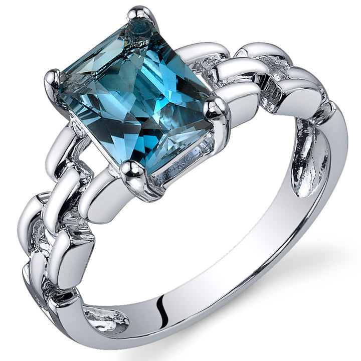 London Blue Topaz Ring Sterling Silver Radiant Shape 1.75 Carats Size 8