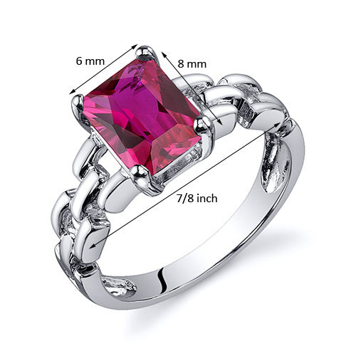 Ruby Ring Sterling Silver Radiant Shape 2 Carats Size 7