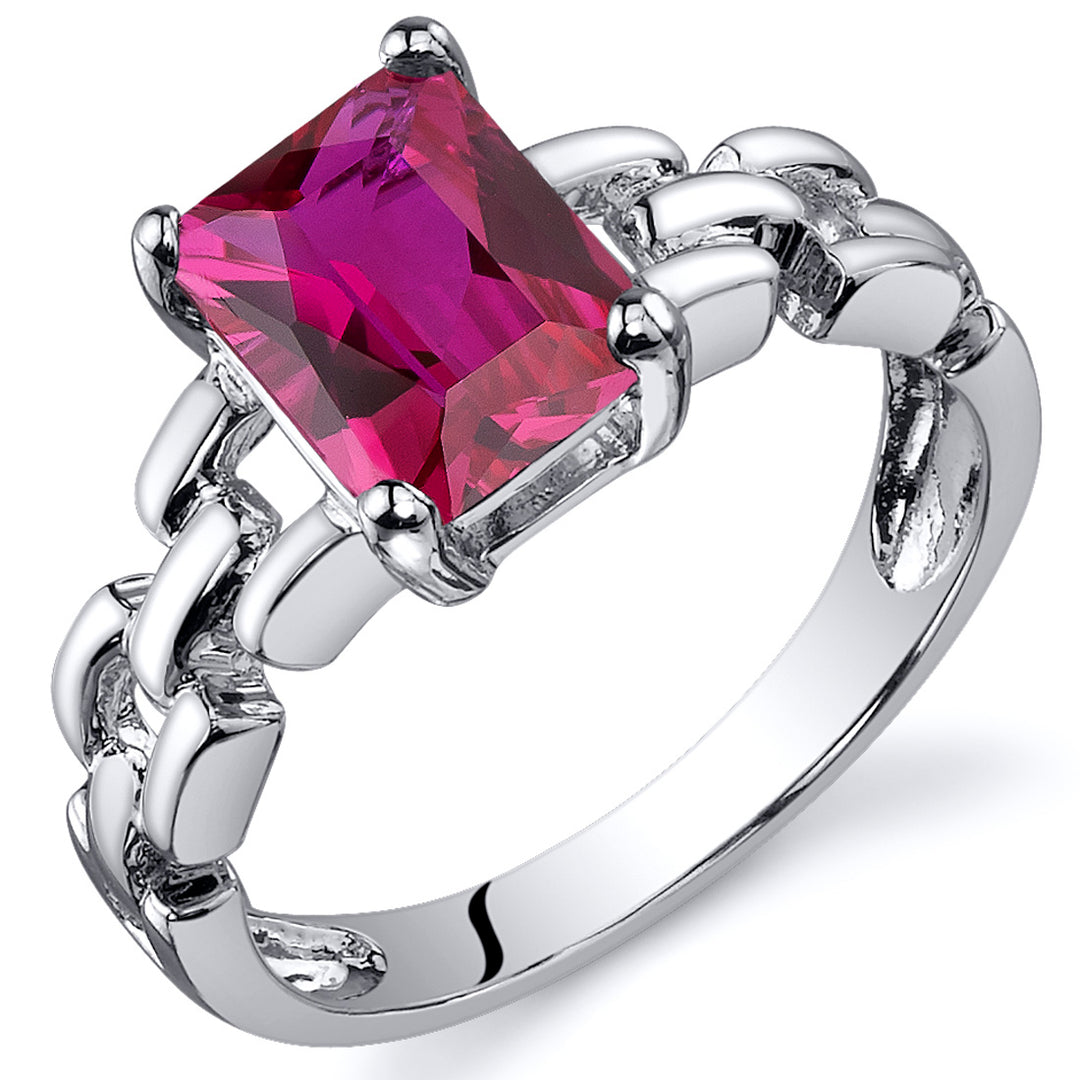 Ruby Ring Sterling Silver Radiant Shape 2 Carats Size 6