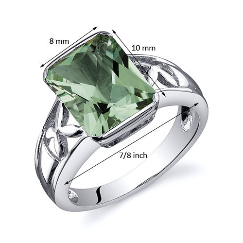 Green Amethyst Radiant Cut Sterling Silver Ring Size 9