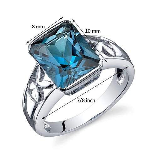 London Blue Topaz Radiant Cut Sterling Silver Ring Size 7