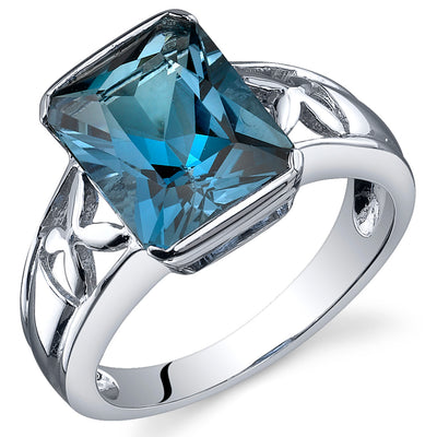 London Blue Topaz Radiant Cut Sterling Silver Ring Size 7
