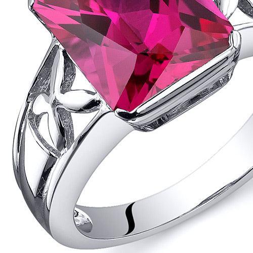 Created Ruby Radiant Cut Sterling Silver Ring Size 7