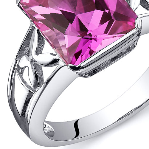 Created Pink Sapphire Radiant Cut Sterling Silver Ring Size 7
