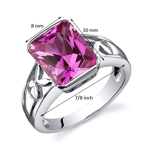 Created Pink Sapphire Radiant Cut Sterling Silver Ring Size 7