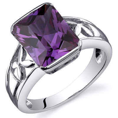 Simulated Alexandrite Radiant Cut Sterling Silver Ring Size 5