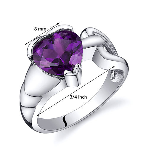 Amethyst Heart Shape Sterling Silver Ring Size 6