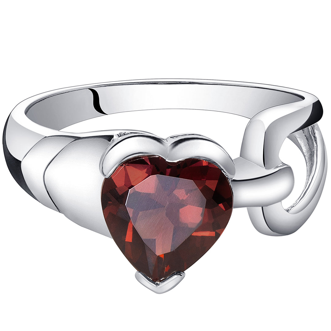 Garnet Heart Shape Sterling Silver Ring Size 8