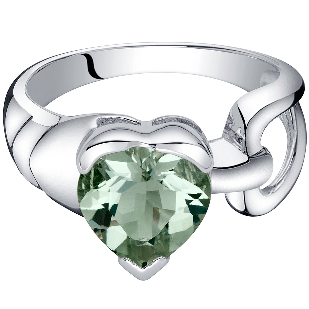 Green Amethyst Heart Shape Sterling Silver Ring Size 8