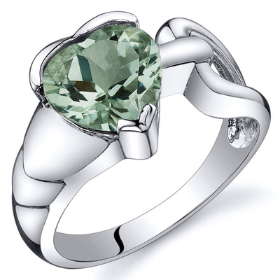 Green Amethyst Heart Shape Sterling Silver Ring Size 6