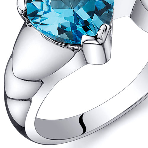 Swiss Blue Topaz Heart Shape Sterling Silver Ring Size 7