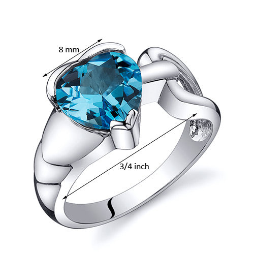 Swiss Blue Topaz Heart Shape Sterling Silver Ring Size 9
