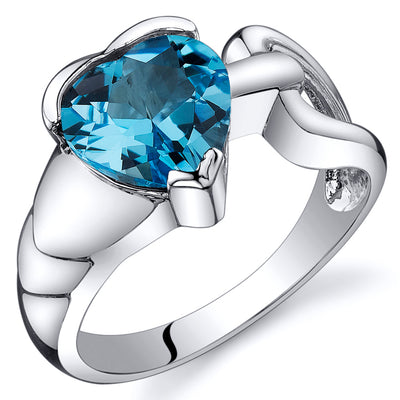 Swiss Blue Topaz Heart Shape Sterling Silver Ring Size 8