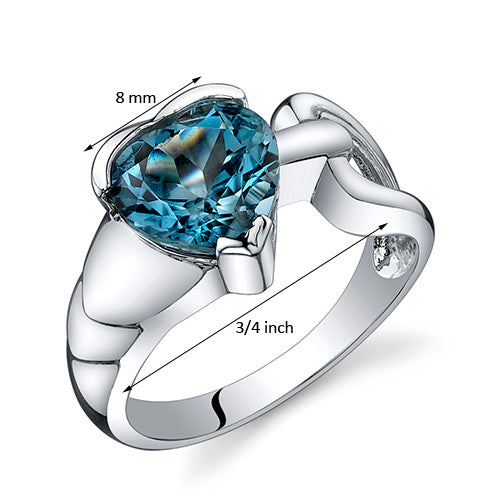 London Blue Topaz Heart Shape Sterling Silver Ring Size 6